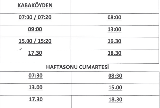 13 Kasım 2023' den İtibaren Servis Saatlerimiz