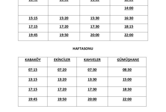 14.07.2025 TARİHİNDEN İTİBAREN BAHÇELİ BELEDİYESİ TARAFINDAN UYGULANACAK SERVİS SAATLERİ